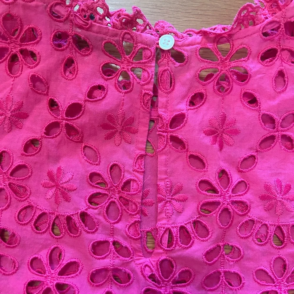 J Crew Blouse Women’s Size L Pink Eyelet Ruffle Sleeveless Tank Summer - Picture 10 of 10